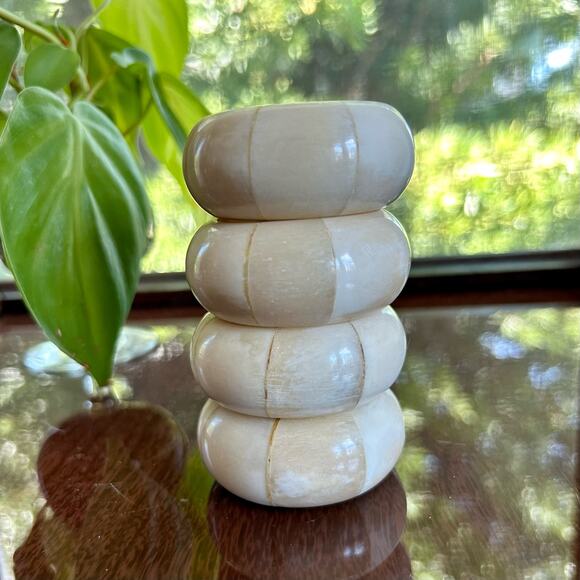 Vintage AUDREY Napkin Rings Soap Stone with Wood Core Set of 4 - Picture 3 of 11